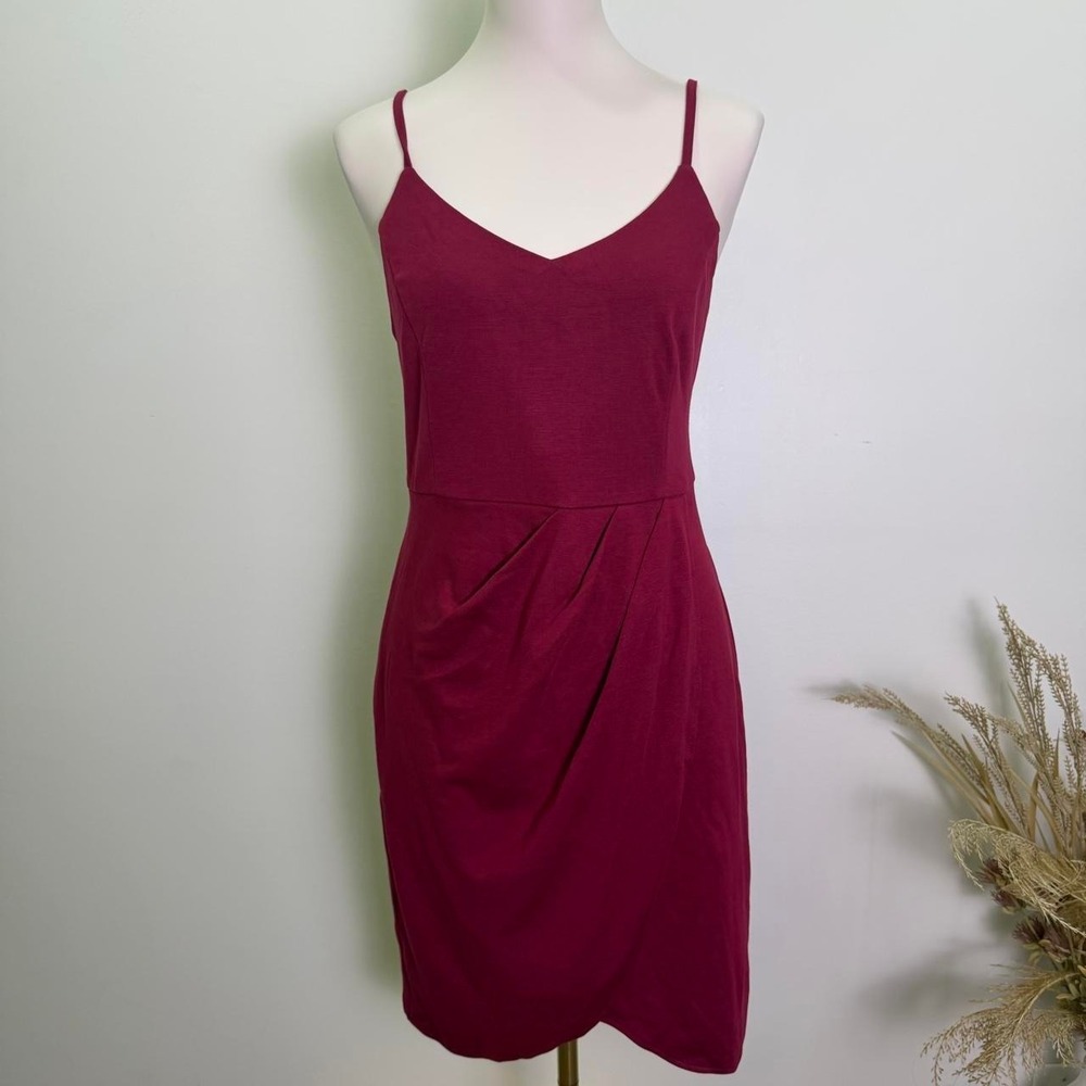 Zalalus Wine Red Cami Tulip Hem Cocktail Dress